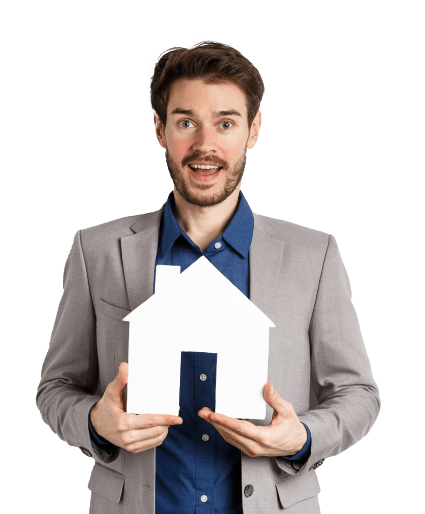 Young Man holding a cardboard house for sale in pa. Joey Loves Philly is a popular company to sell your home for cash in Philadelphia