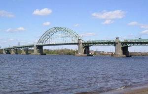 The Tacony-Palmyra Bridge in Philadelphia, Pennsylvania as seen from Tacony, PA.