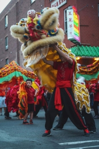 Chinese lion dance performed during Lunar New Year in Tacony, Pennsylvania, near Joey Loves Philly office.