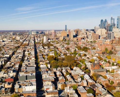 Overhead view of Philadelphia neighborhoods where Joey Loves Philly pays cash for houses in Philadelphia.